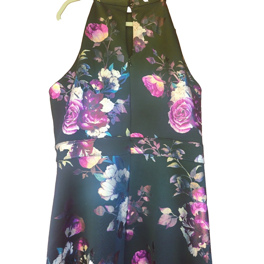 En Focus Studio 16W Dark Romantic Floral Halter High Low Metallic Satin Dress - Picture 3 of 10